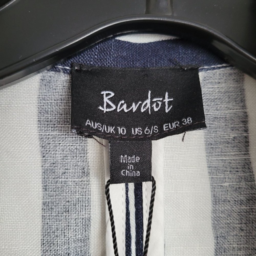 NEW Bardot White Navy Striped Colette Long Sleeve Linen Blazer Jacket Size 6 / S - Picture 9 of 11